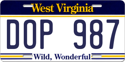 WV license plate DOP987