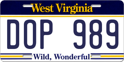 WV license plate DOP989