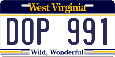 WV license plate DOP991