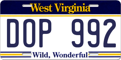 WV license plate DOP992