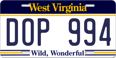 WV license plate DOP994