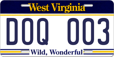 WV license plate DOQ003