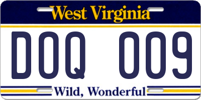 WV license plate DOQ009