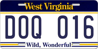 WV license plate DOQ016