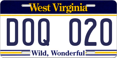 WV license plate DOQ020