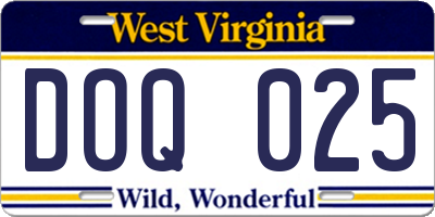 WV license plate DOQ025