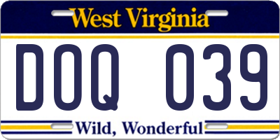 WV license plate DOQ039