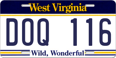 WV license plate DOQ116