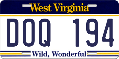 WV license plate DOQ194