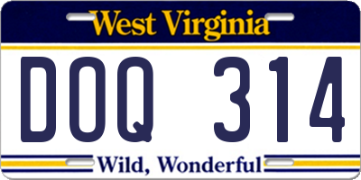WV license plate DOQ314