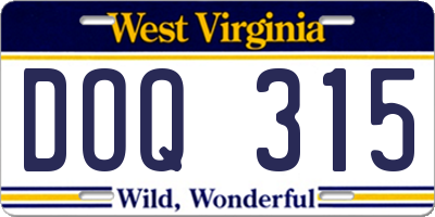 WV license plate DOQ315