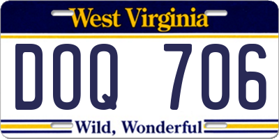 WV license plate DOQ706