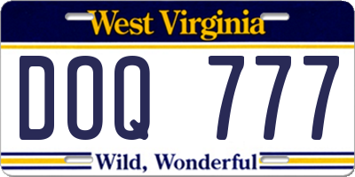 WV license plate DOQ777