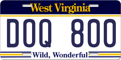 WV license plate DOQ800