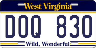 WV license plate DOQ830
