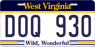 WV license plate DOQ930