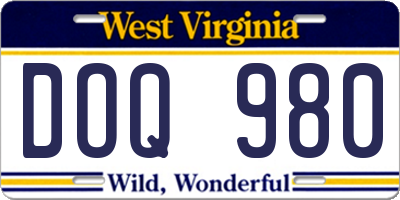 WV license plate DOQ980