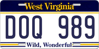 WV license plate DOQ989