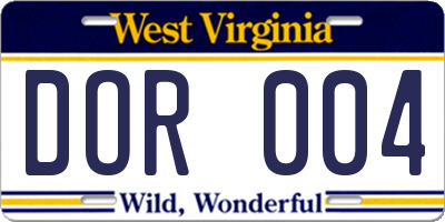 WV license plate DOR004