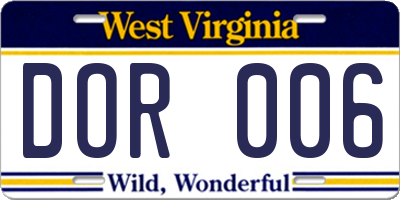WV license plate DOR006