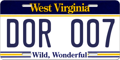 WV license plate DOR007