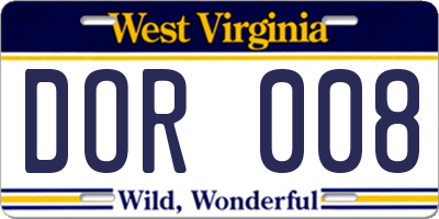 WV license plate DOR008