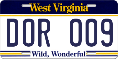 WV license plate DOR009