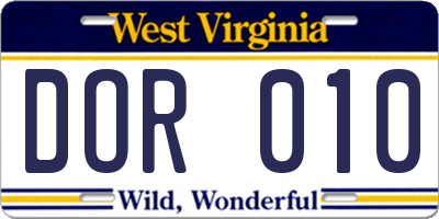 WV license plate DOR010