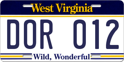 WV license plate DOR012