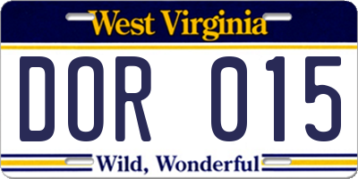 WV license plate DOR015