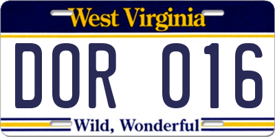 WV license plate DOR016