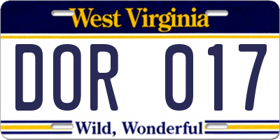 WV license plate DOR017