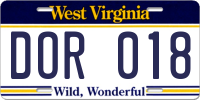 WV license plate DOR018