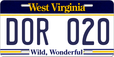 WV license plate DOR020