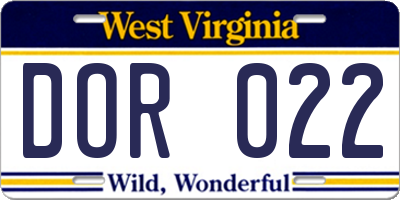 WV license plate DOR022
