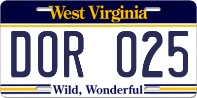 WV license plate DOR025