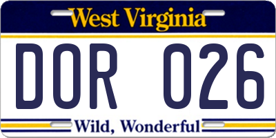 WV license plate DOR026