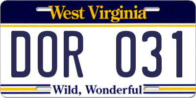 WV license plate DOR031