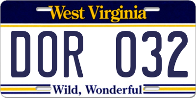 WV license plate DOR032