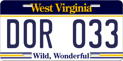WV license plate DOR033