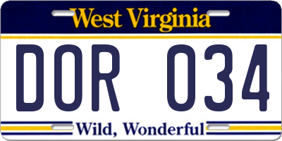 WV license plate DOR034