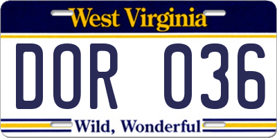 WV license plate DOR036