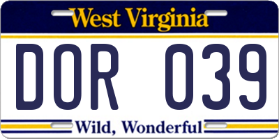 WV license plate DOR039