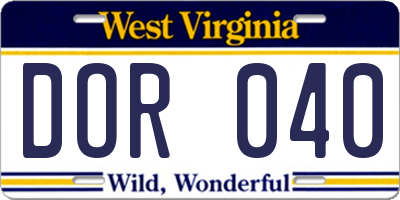 WV license plate DOR040