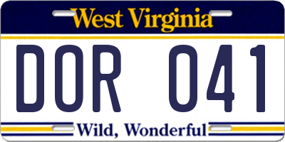 WV license plate DOR041