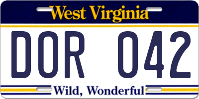 WV license plate DOR042