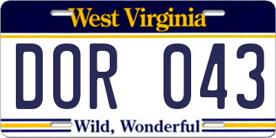 WV license plate DOR043