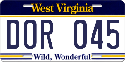 WV license plate DOR045