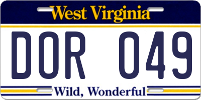 WV license plate DOR049