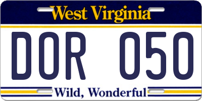 WV license plate DOR050